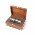  Gift set with brass storm glass, bracket, and wooden box