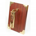 Galilei thermometer, brass lacquered Edition with bracket and mahogany plate